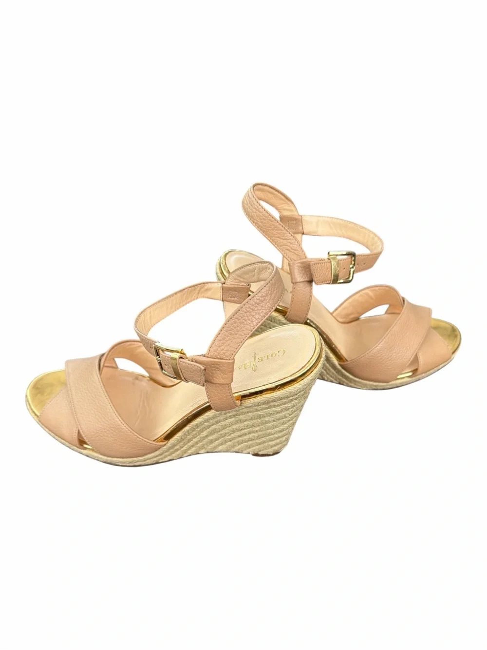 Cole Haan 8.5B Nude Leather Espadrille Wedge Ankle Strap Sandals